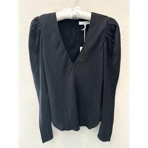 FRAME | 100% Silk Black Puff Sleeve V-Neck Blouse | Size Medium